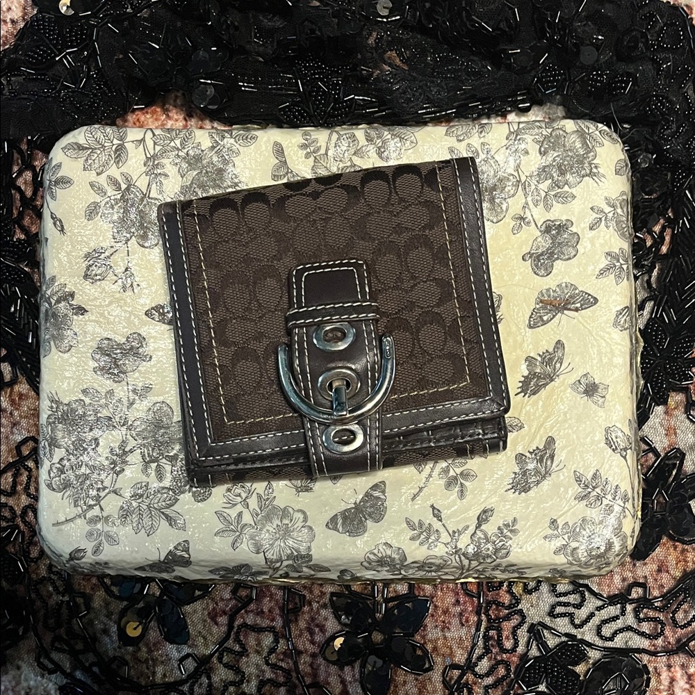 Coach Dark Brown Wallet with Silver Buckle